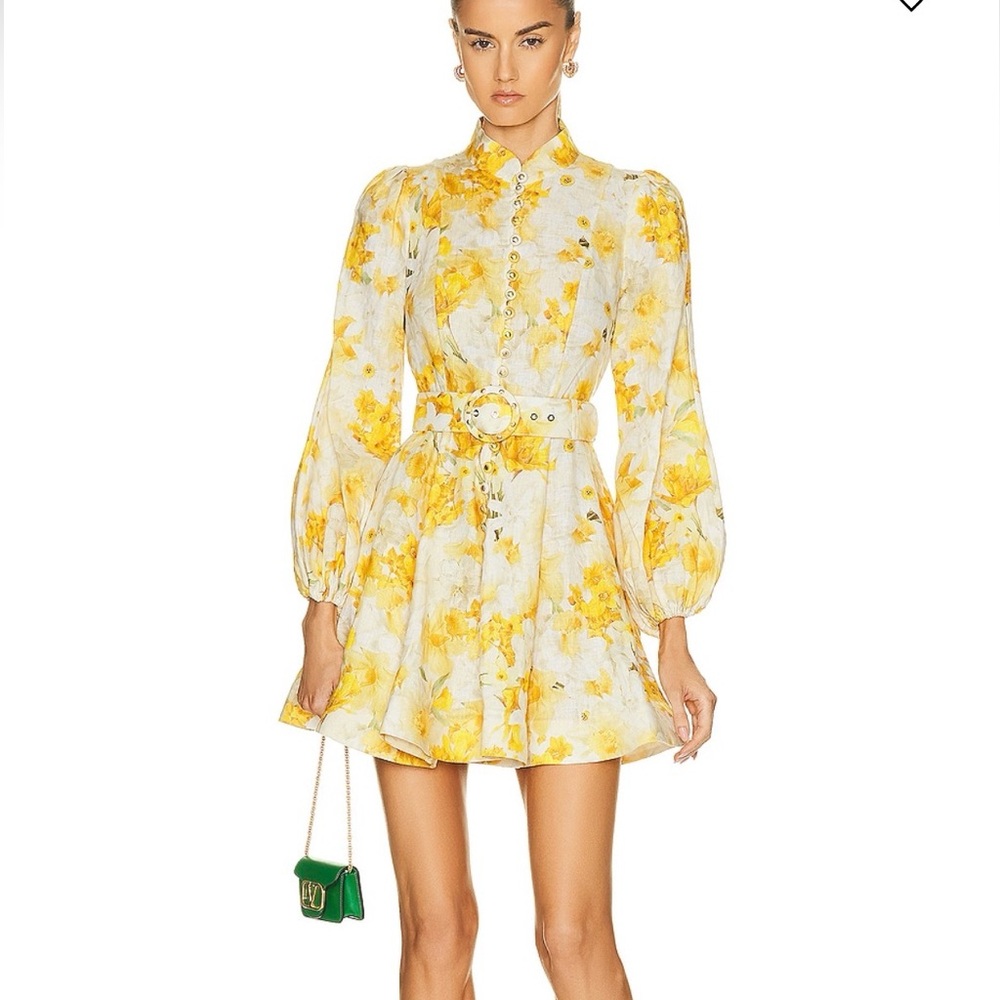 Zimmermann belted mini dress long sleeve Wonderland Daffodi size 2